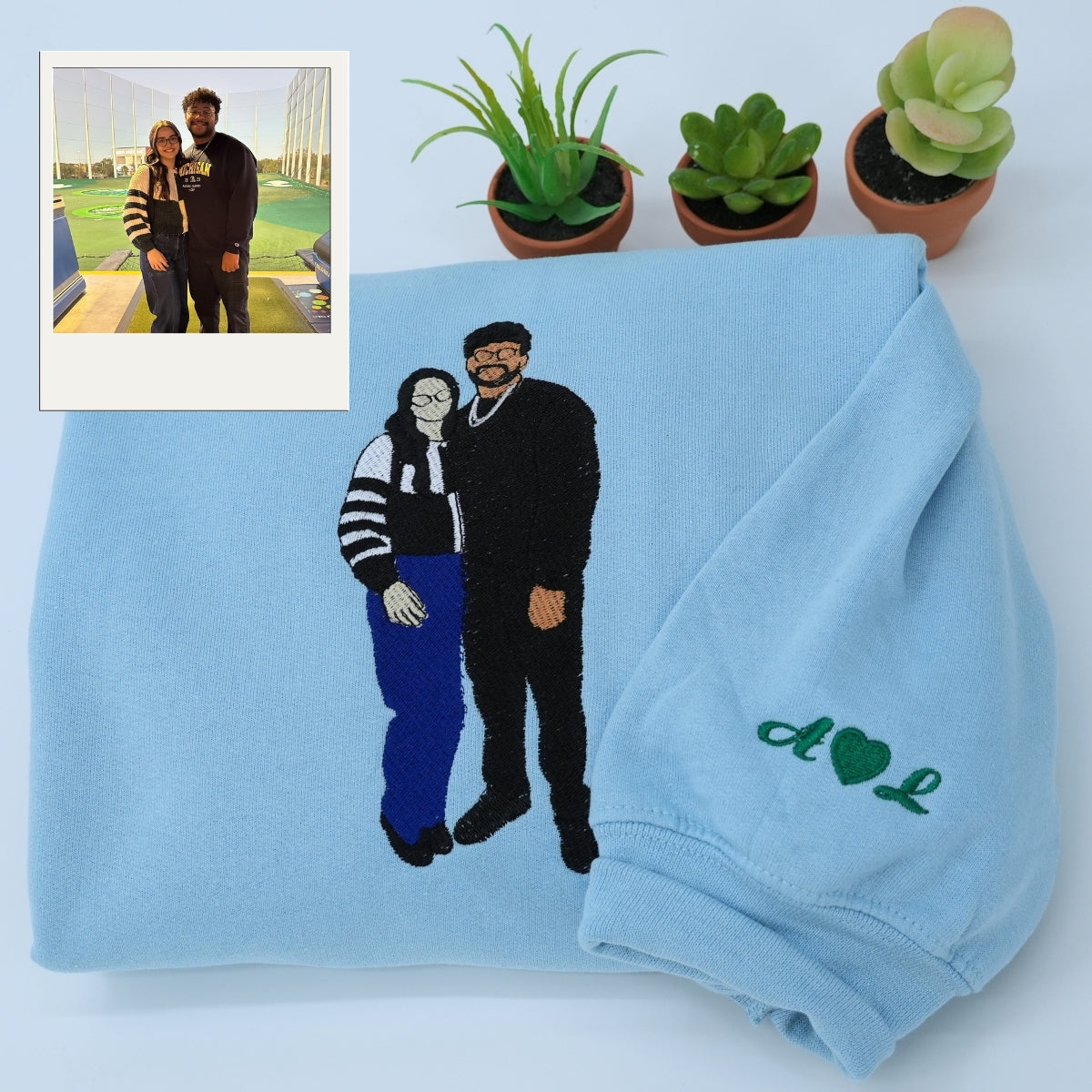 Personalized Photo Hoodie - Custom Embroidered Matching Dating Couple Gift