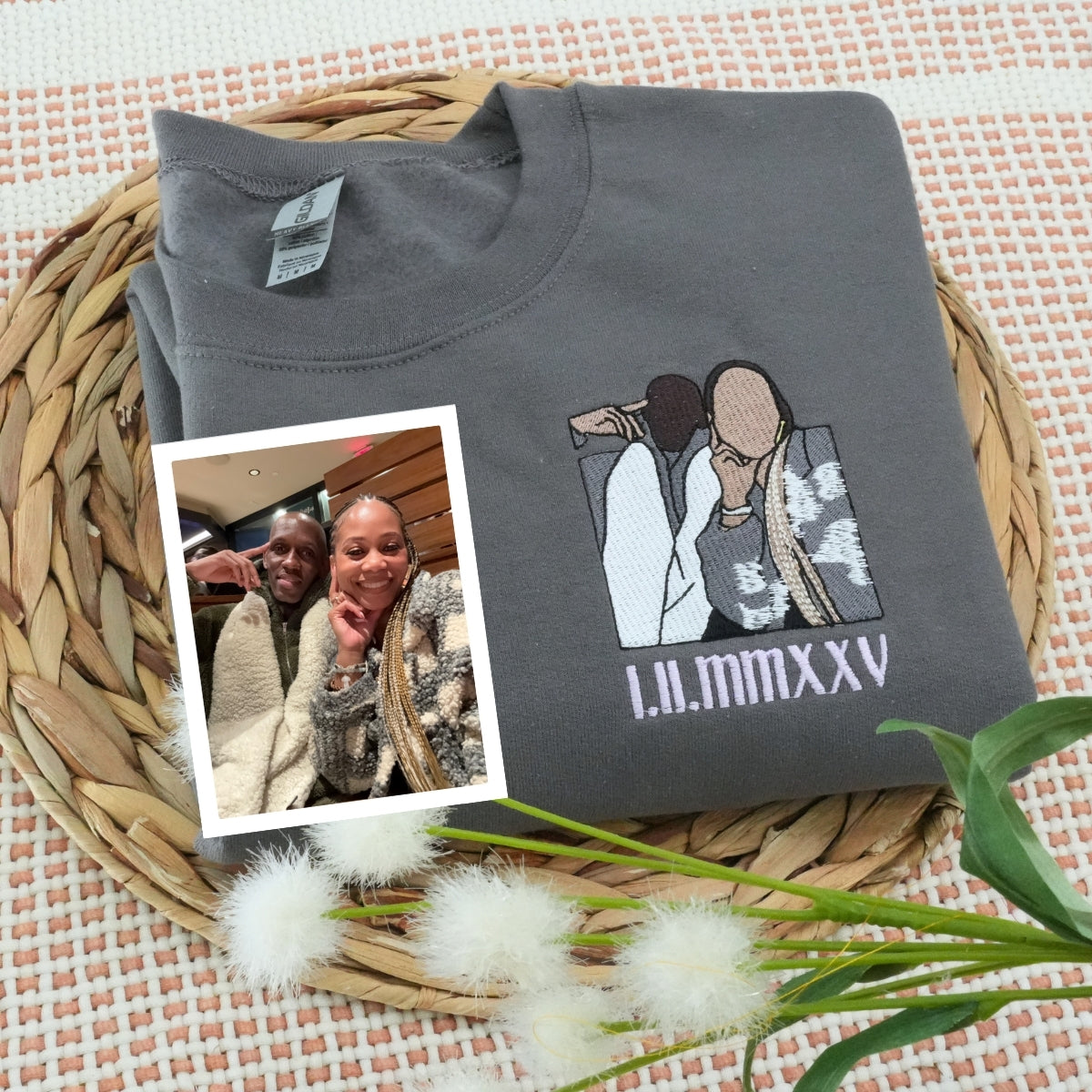 Personalized Photo Hoodie - Custom Embroidered Matching Dating Couple Gift