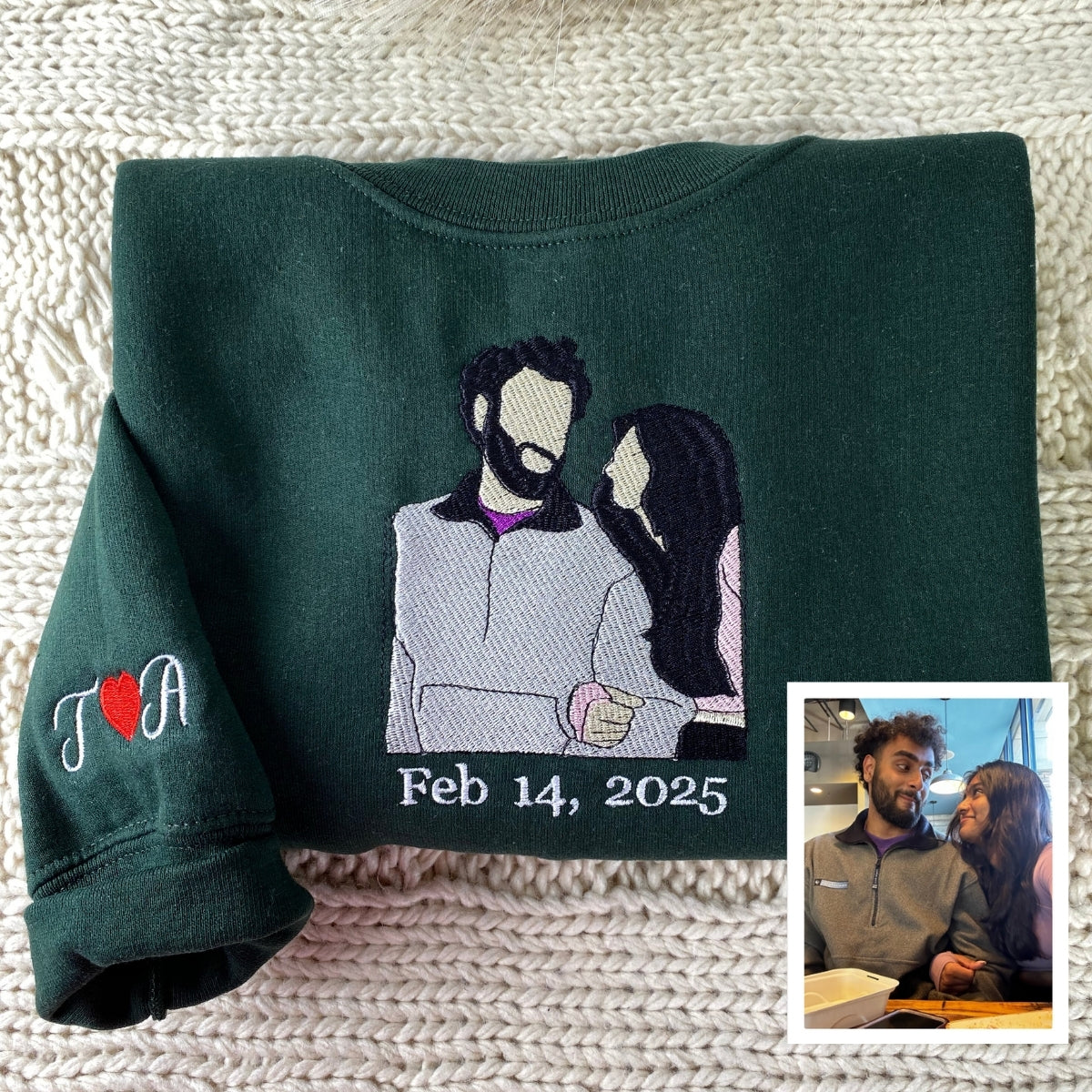 Personalized Photo Hoodie - Custom Embroidered Matching Dating Couple Gift