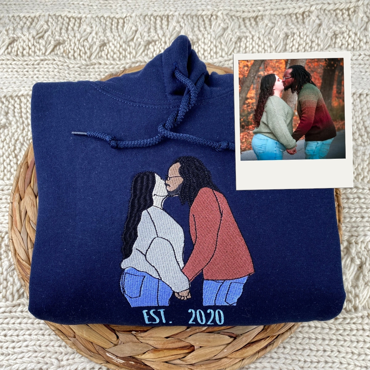 Personalized Photo Hoodie - Custom Embroidered Matching Dating Couple Gift