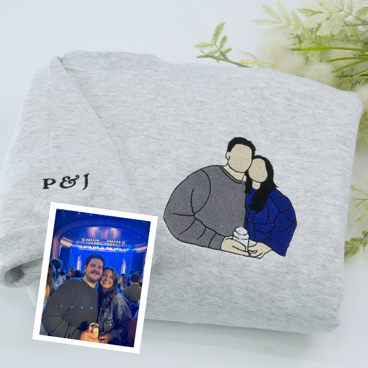 Personalized Photo Hoodie - Custom Embroidered Matching Dating Couple Gift