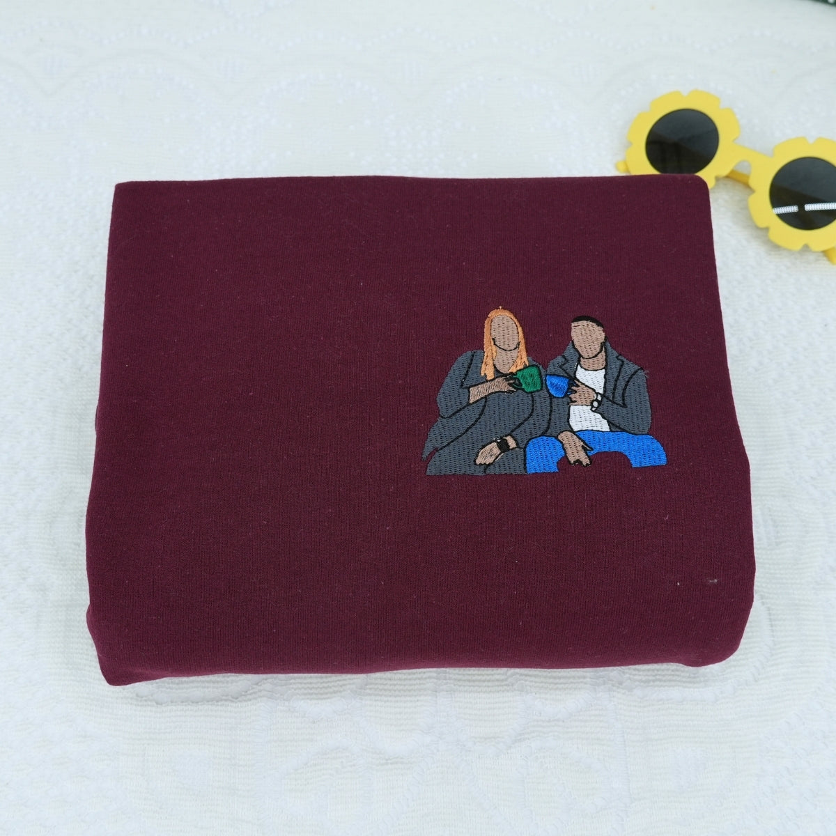 Personalized Photo Hoodie - Custom Embroidered Matching Dating Couple Gift