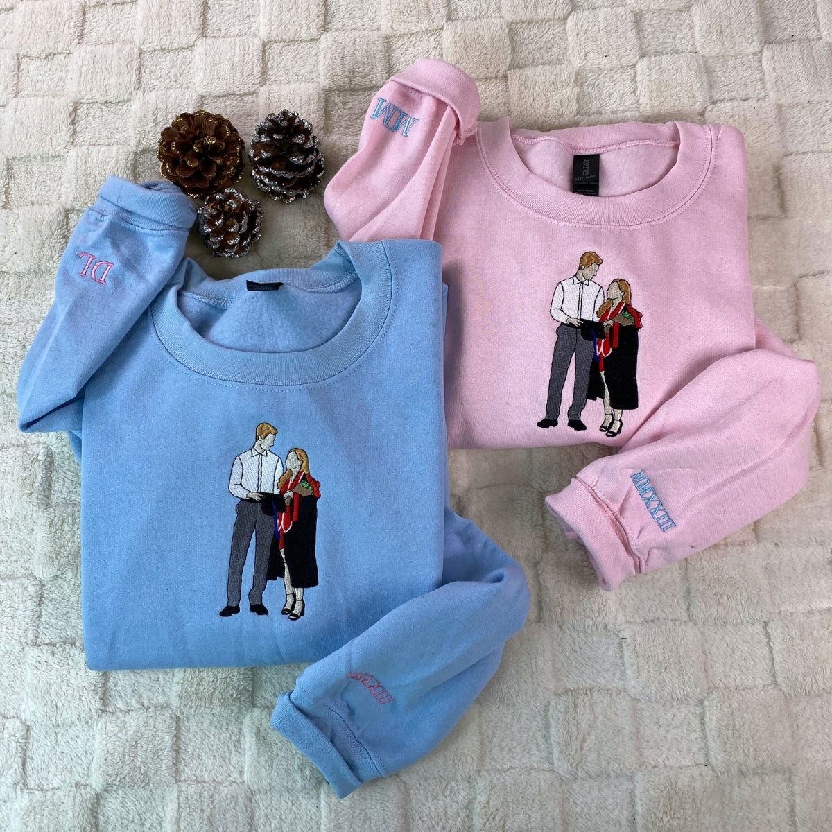 Personalized Photo Hoodie - Custom Embroidered Matching Dating Couple Gift