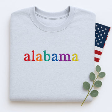 Personalized Alabama State Hoodie - Embroidered Rainbow Letters Pride
