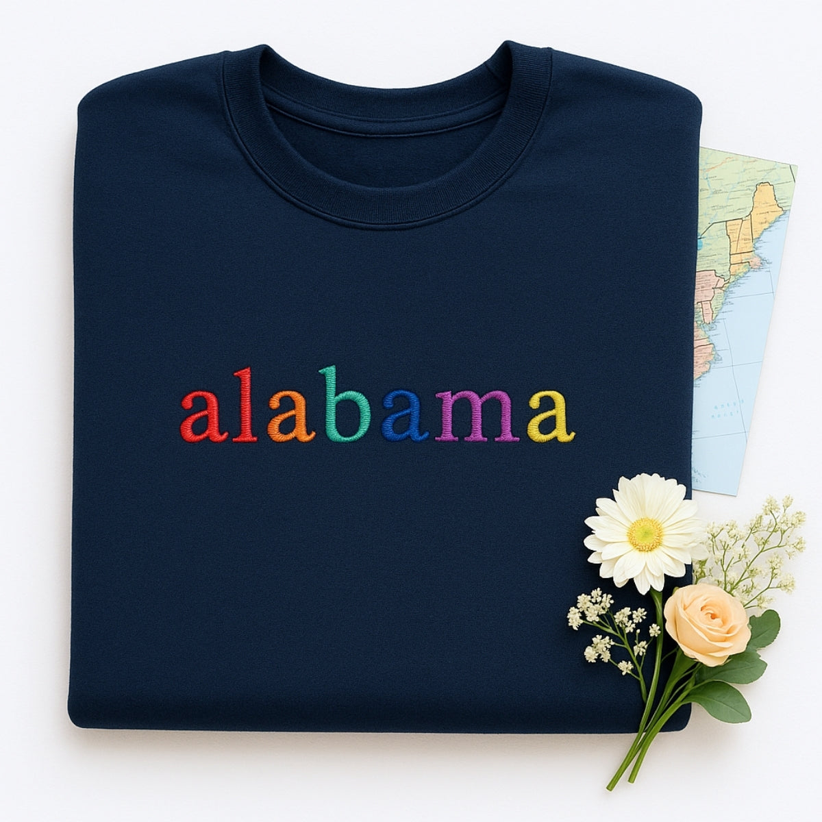 Personalized Alabama State Hoodie - Embroidered Rainbow Letters Pride