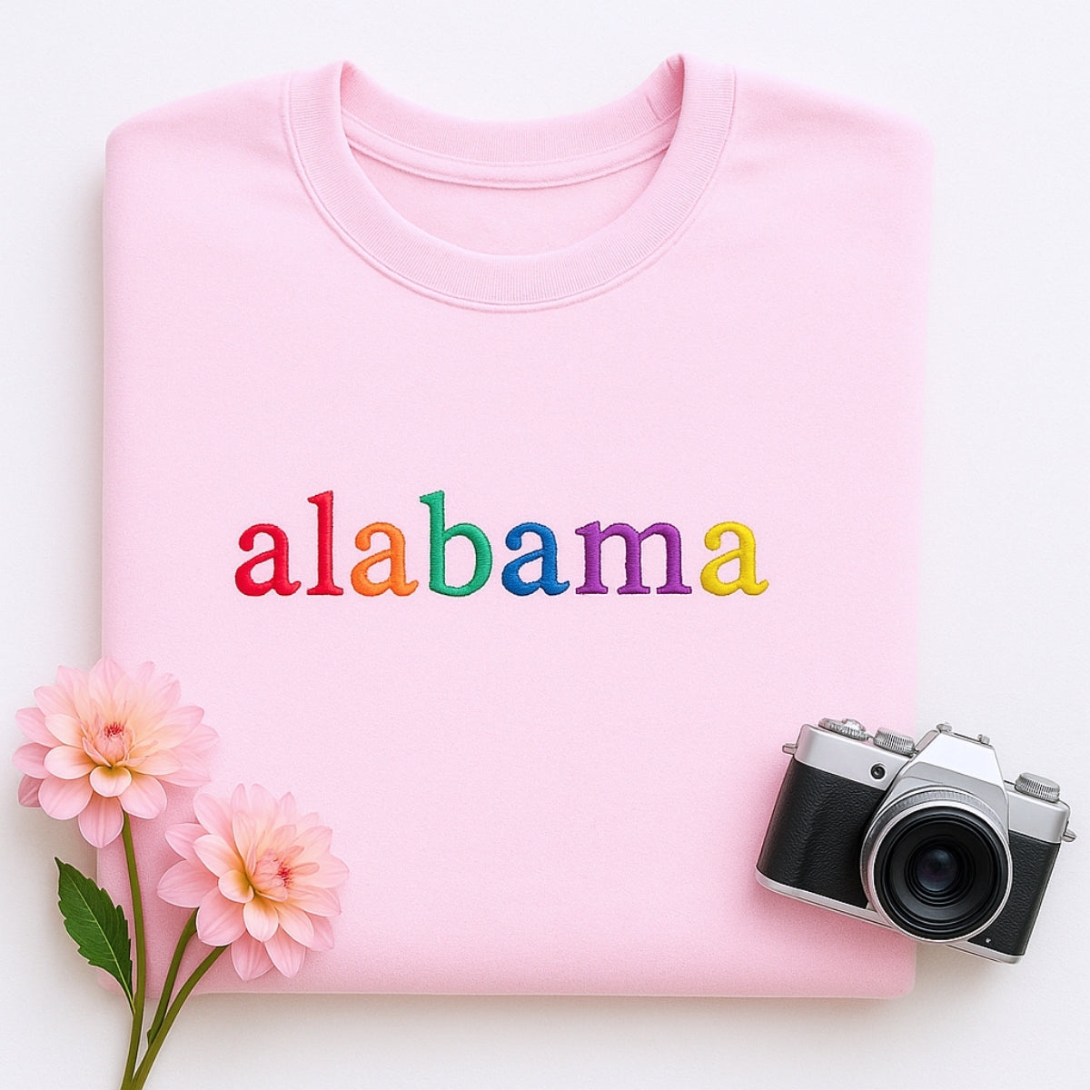 Personalized Alabama State Hoodie - Embroidered Rainbow Letters Pride
