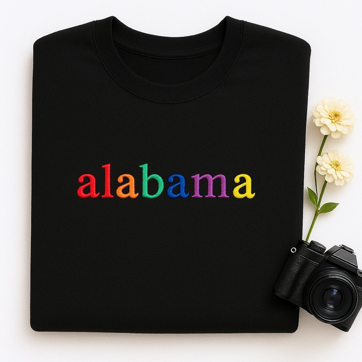 Personalized Alabama State Hoodie - Embroidered Rainbow Letters Pride
