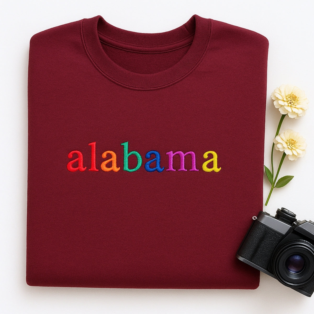 Personalized Alabama State Hoodie - Embroidered Rainbow Letters Pride
