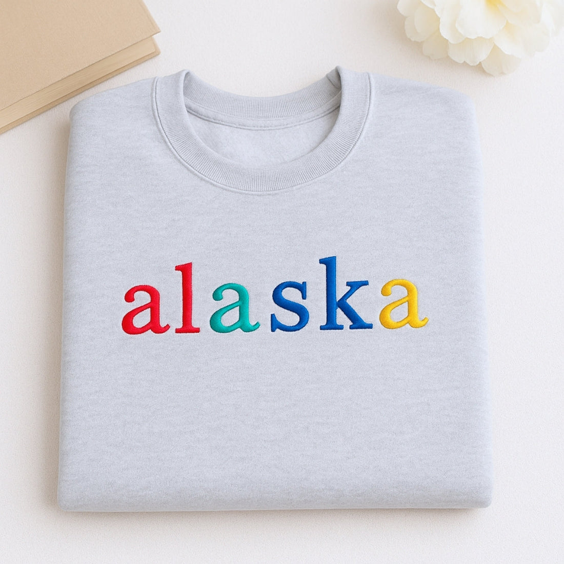 Custom Embroidered Alaska State Sweatshirt - Rainbow Last Frontier Pride