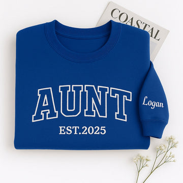 Personalized Aunt Hoodie - Custom Embroidered Varsity EST Year Gift