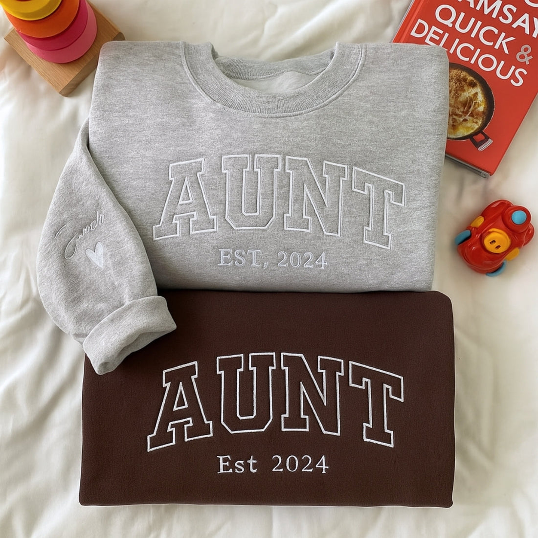 Custom Embroidered Aunt Sweatshirt - Varsity EST Year New Aunt Gift