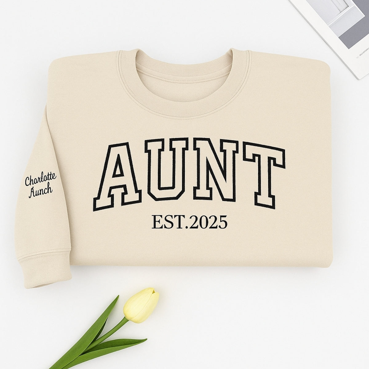Personalized Aunt Hoodie - Custom Embroidered Varsity EST Year Gift