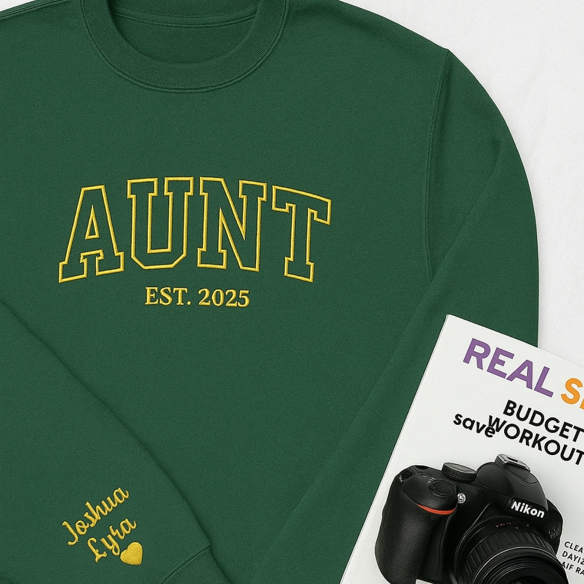 Personalized Aunt Hoodie - Custom Embroidered Varsity EST Year Gift