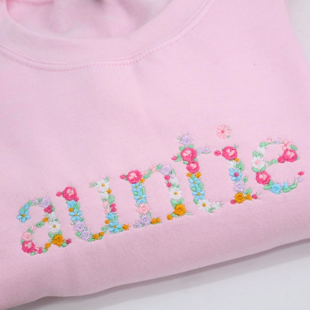 Custom Auntie Floral Embroidered Sweatshirt - Flower Letter Design Gift