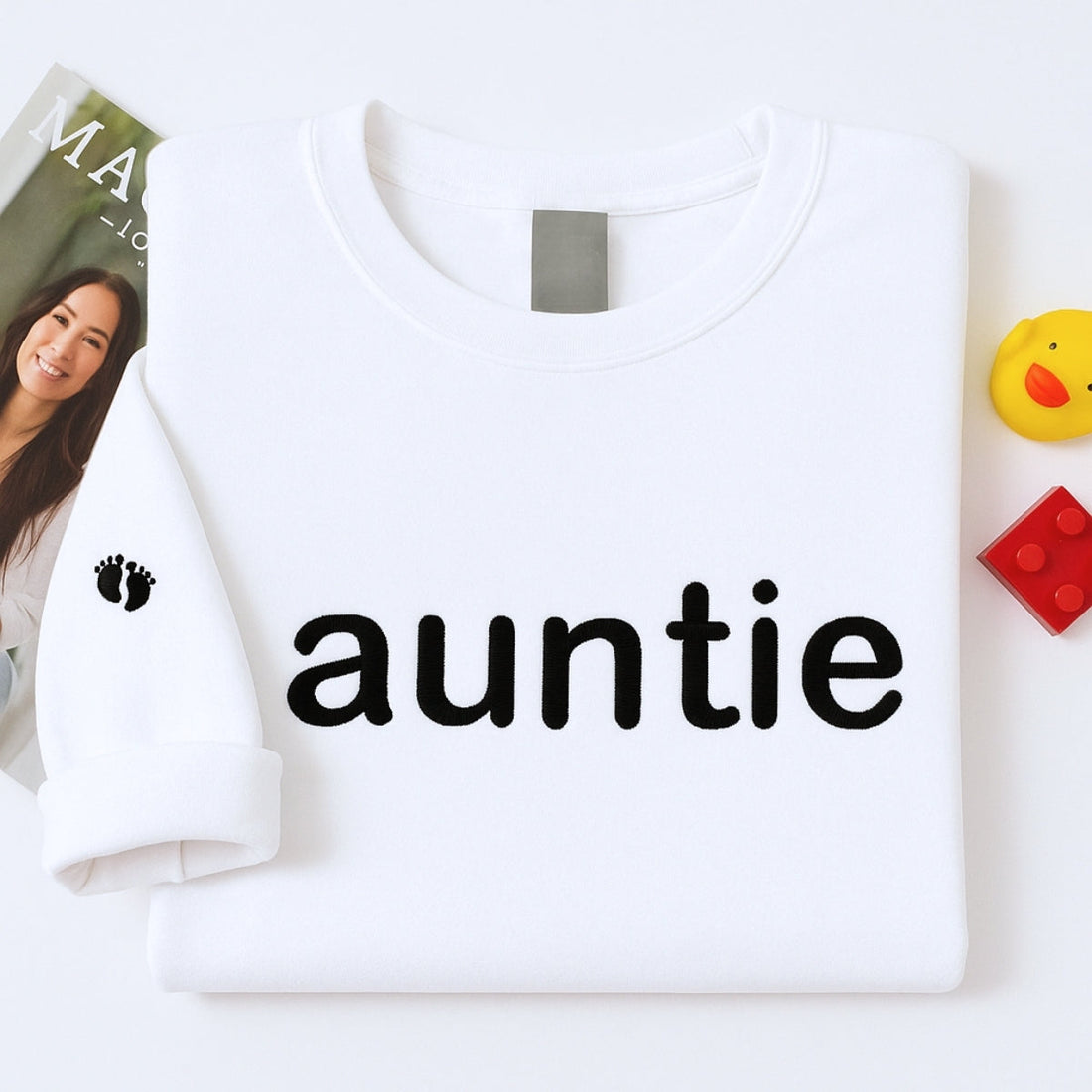 Custom Baby Footprint Aunt Hoodie - Embroidered New Auntie Gift Pullover