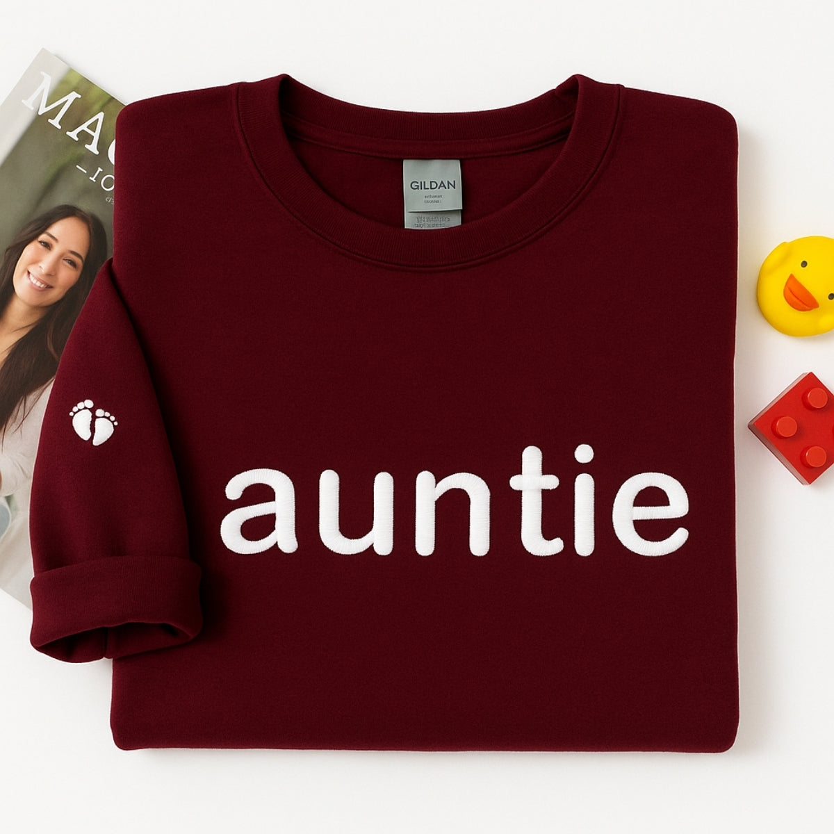 Embroidered Baby Footprint Auntie Sweatshirt - Personalized New Aunt Gift