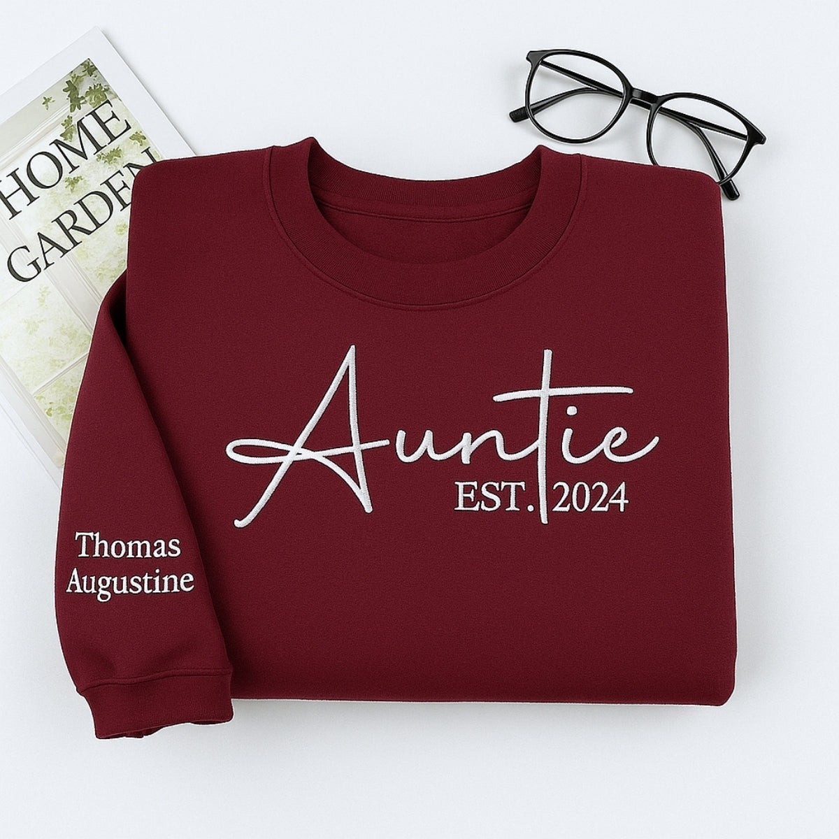 Custom Embroidered Kids Names Aunt Hoodie - Personalized Gift for Auntie