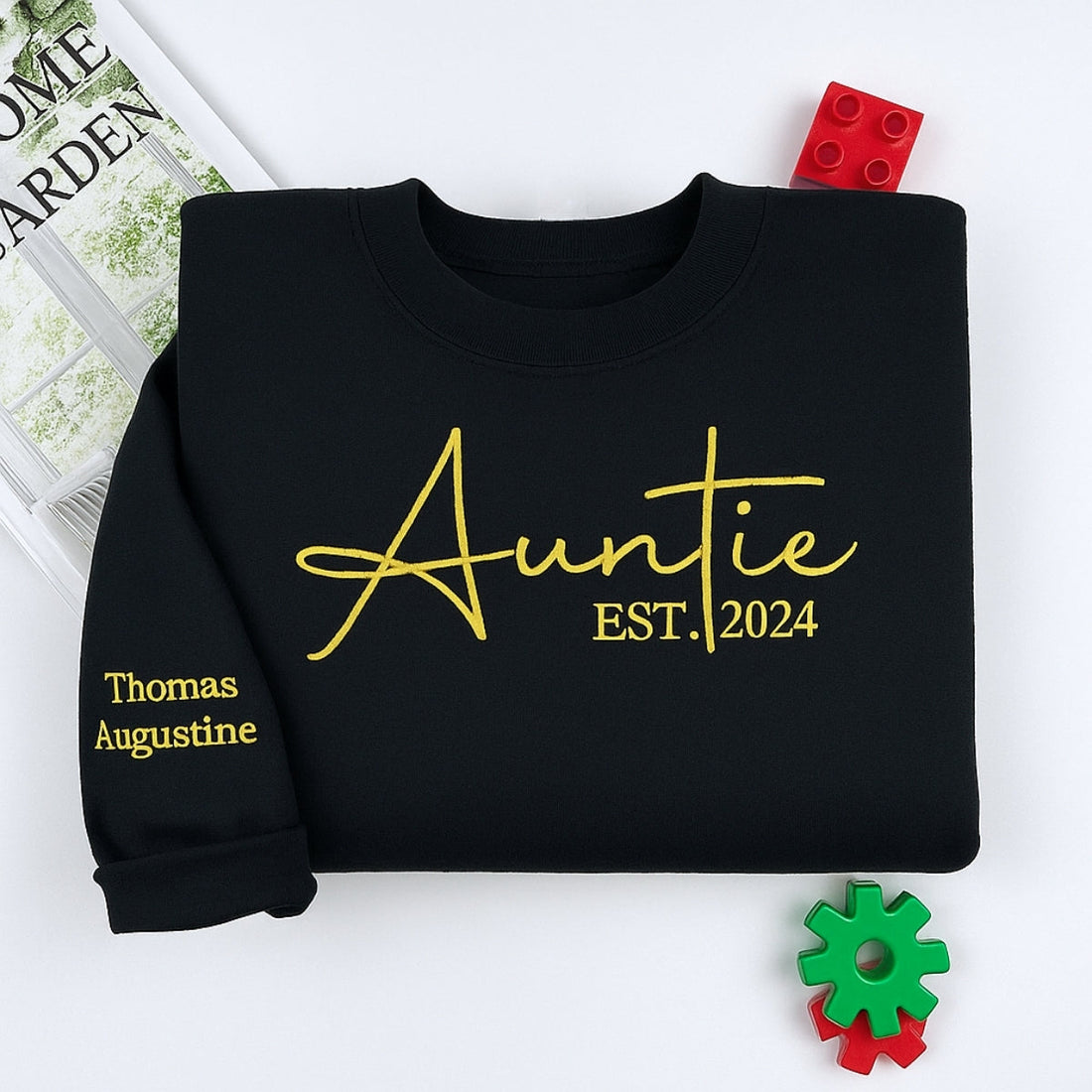 Personalized Auntie Sweatshirt with Kids Names - Custom Embroidered Gift
