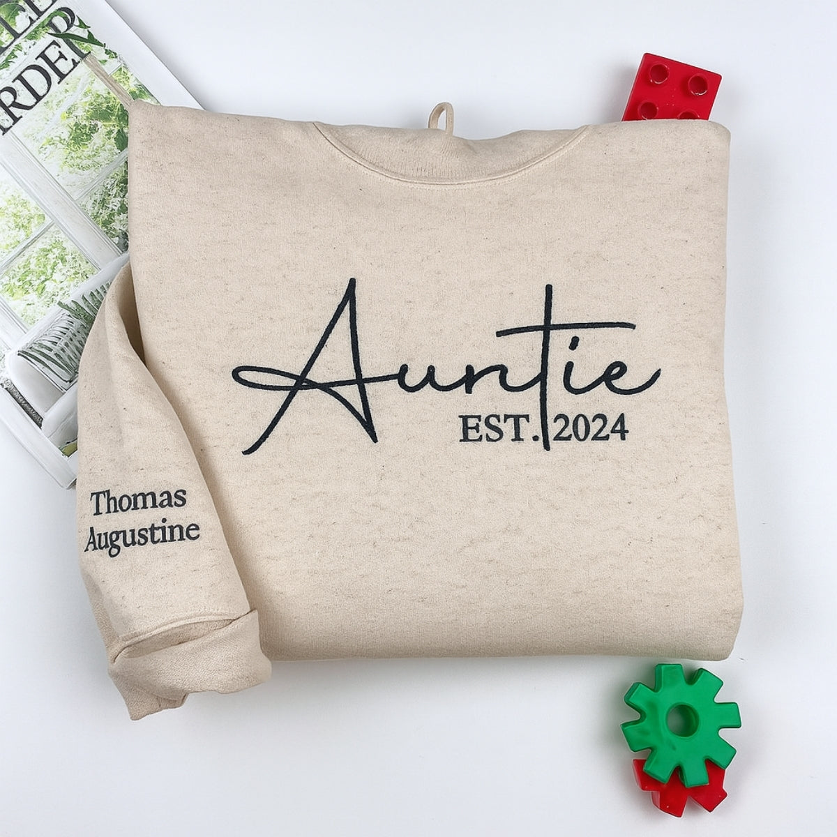 Personalized Auntie Sweatshirt with Kids Names - Custom Embroidered Gift