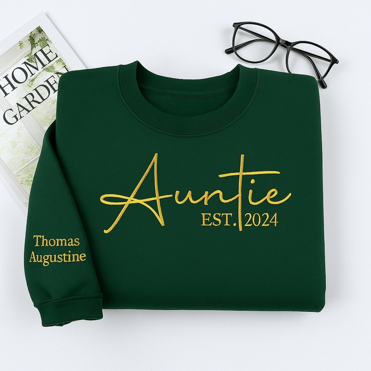 Personalized Auntie Sweatshirt with Kids Names - Custom Embroidered Gift
