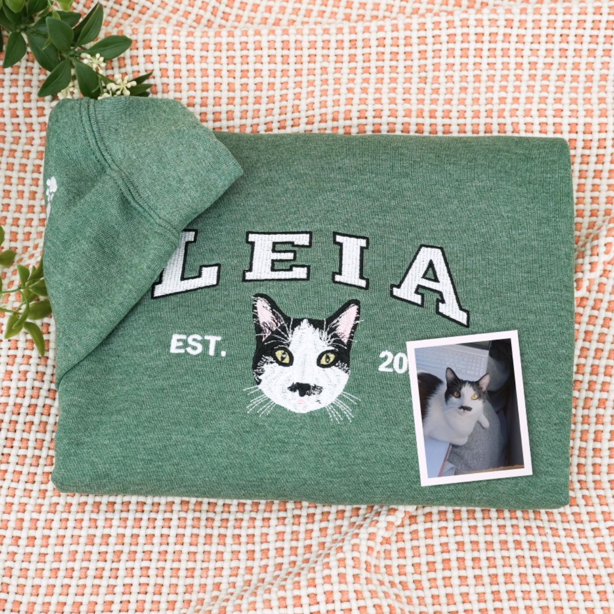 Personalized Varsity Cat Face Hoodie - Custom Embroidered Cat Lover Gift