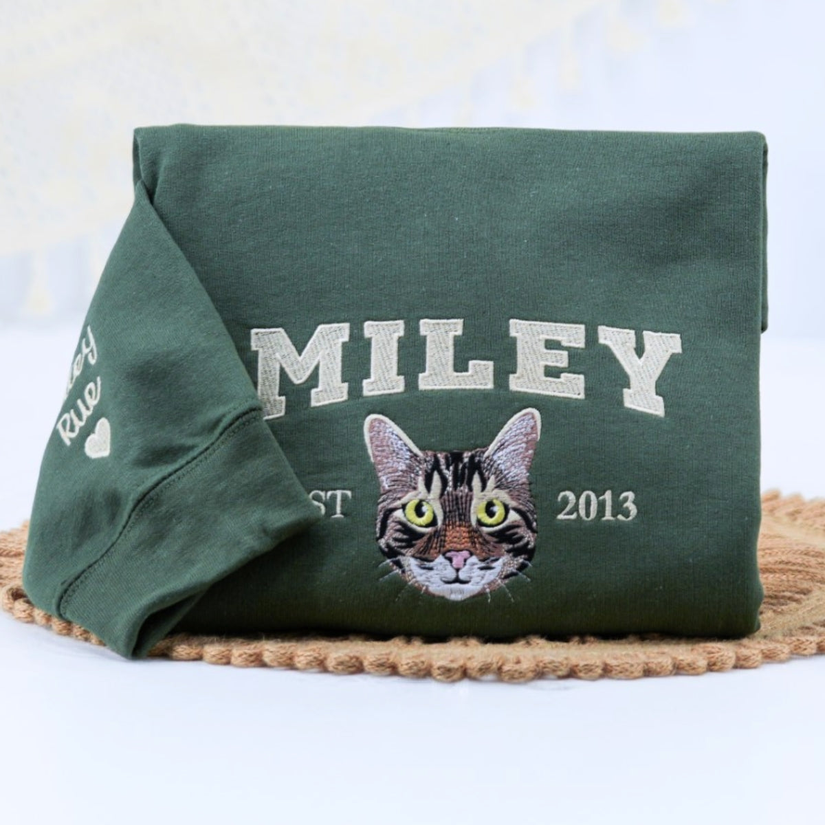 Personalized Varsity Cat Face Hoodie - Custom Embroidered Cat Lover Gift