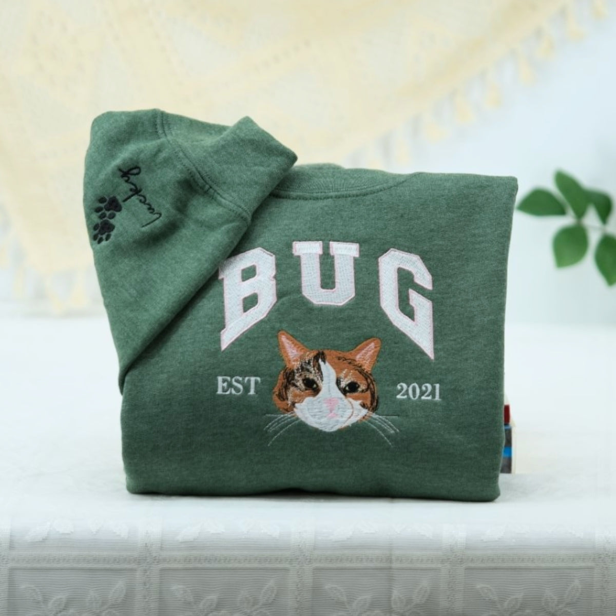 Personalized Varsity Cat Face Hoodie - Custom Embroidered Cat Lover Gift