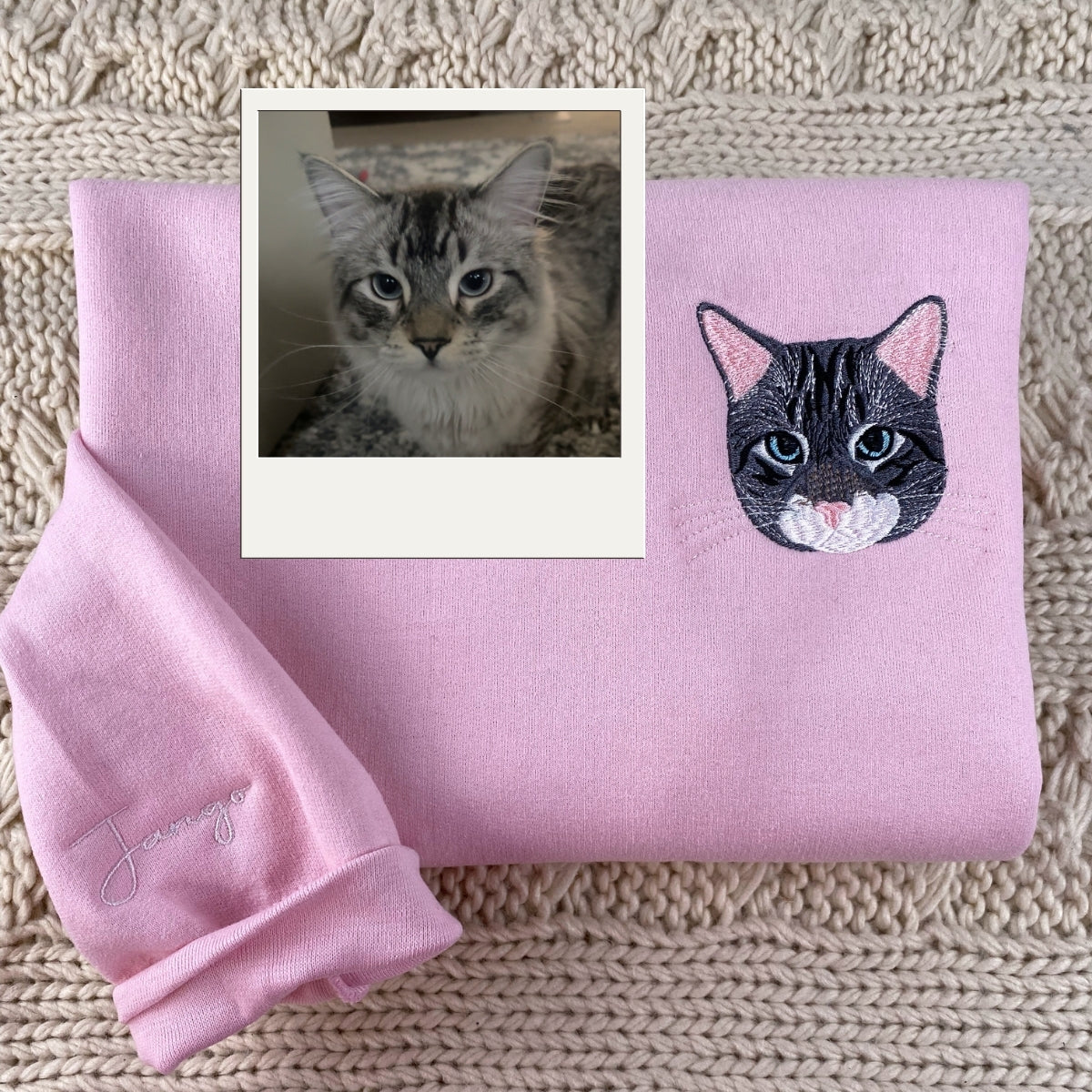 Custom Embroidered Pet Photo Cat Portrait Hoodie - Personalized Cat Lover Gift