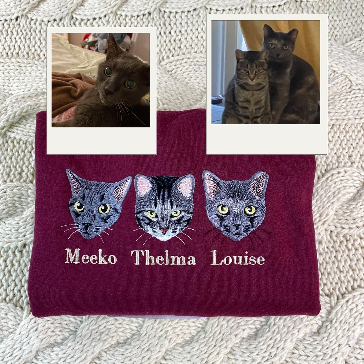 Custom Embroidered Pet Photo Cat Portrait Hoodie - Personalized Cat Lover Gift