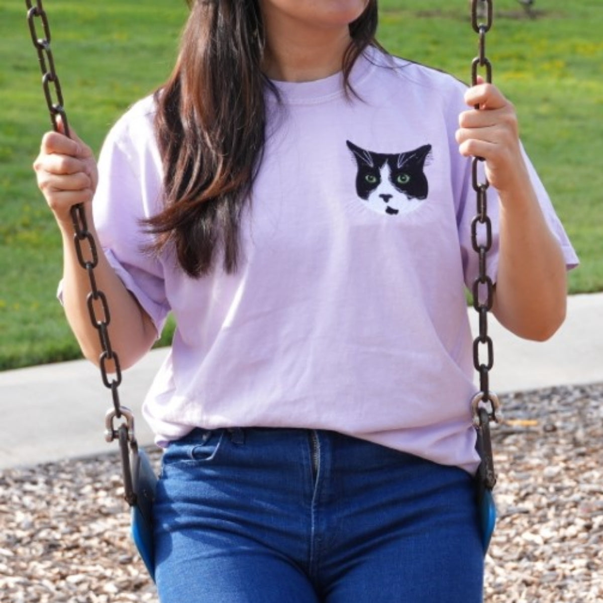 Embroidered Cat Face T-Shirt - Personalized Pet Memorial Gift for Cat Owners
