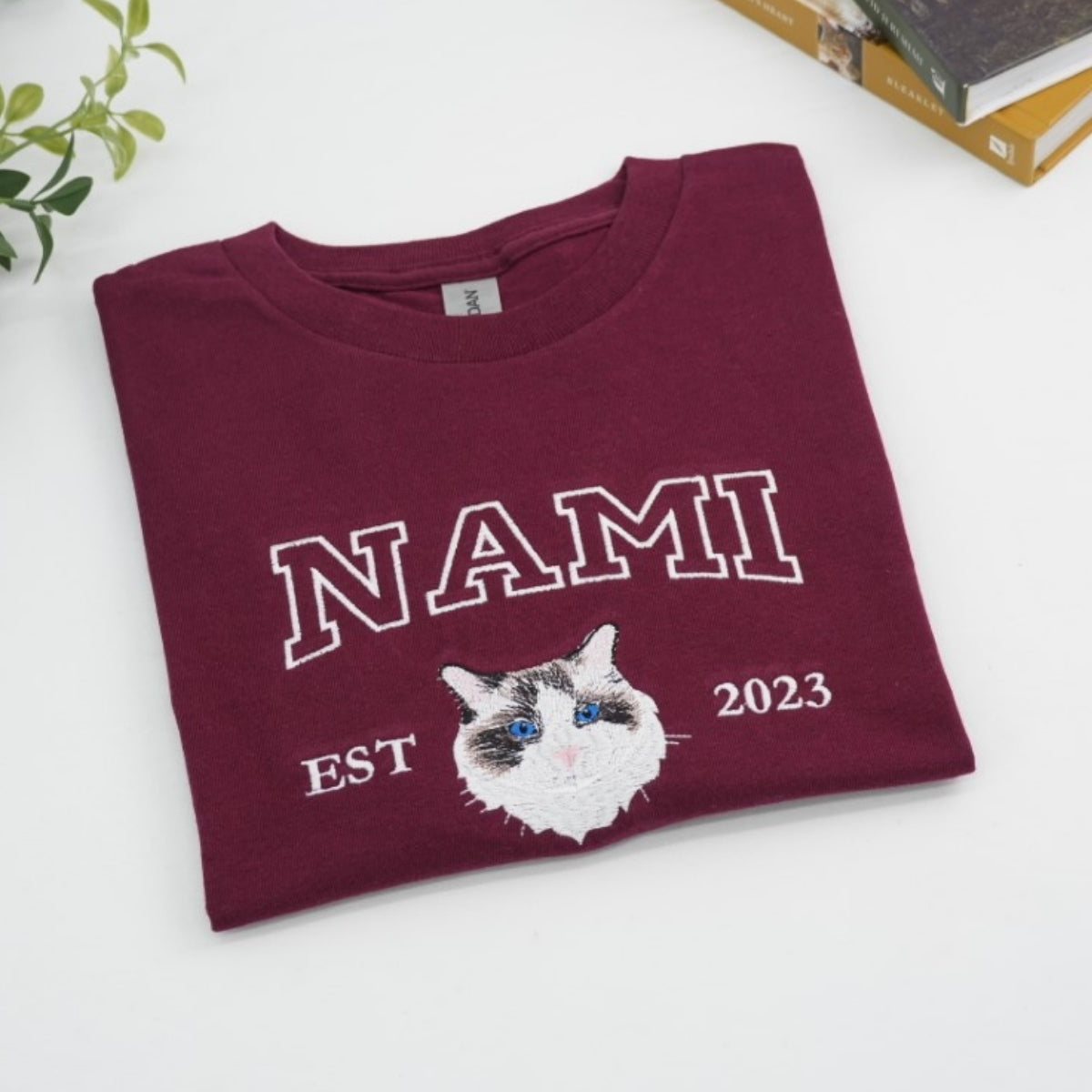 Custom Embroidered Cat Portrait Tee - Personalized Pet Memorial Shirt