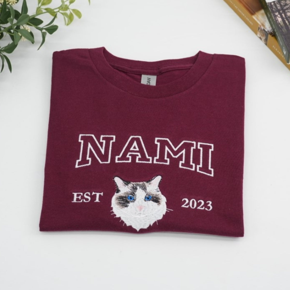 Custom Embroidered Cat Portrait Tee - Personalized Pet Memorial Shirt