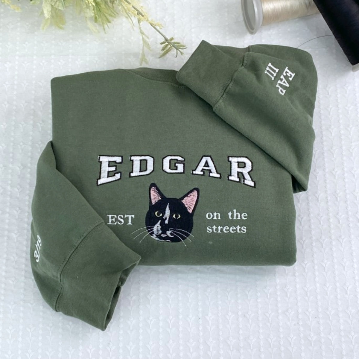Personalized Cat Lover Varsity Sweatshirt - Custom Embroidered Pet Name
