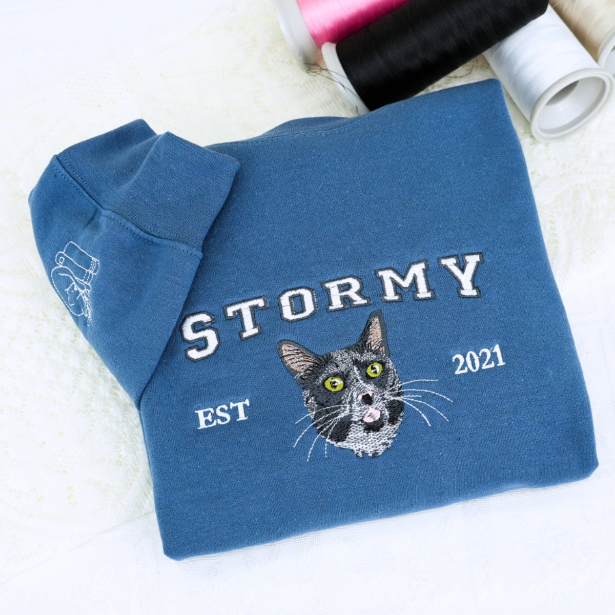 Personalized Cat Lover Varsity Sweatshirt - Custom Embroidered Pet Name