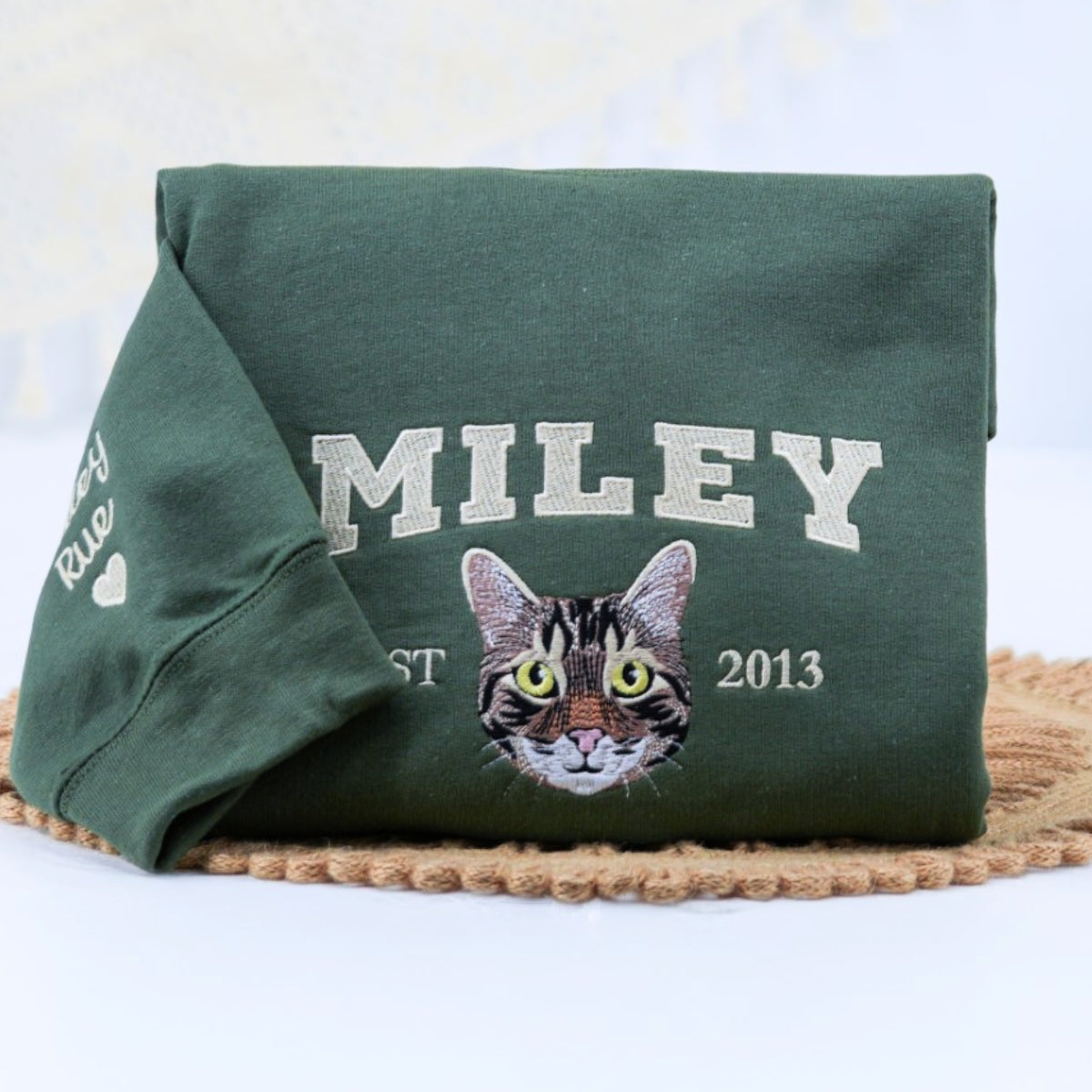 Personalized Cat Lover Varsity Sweatshirt - Custom Embroidered Pet Name