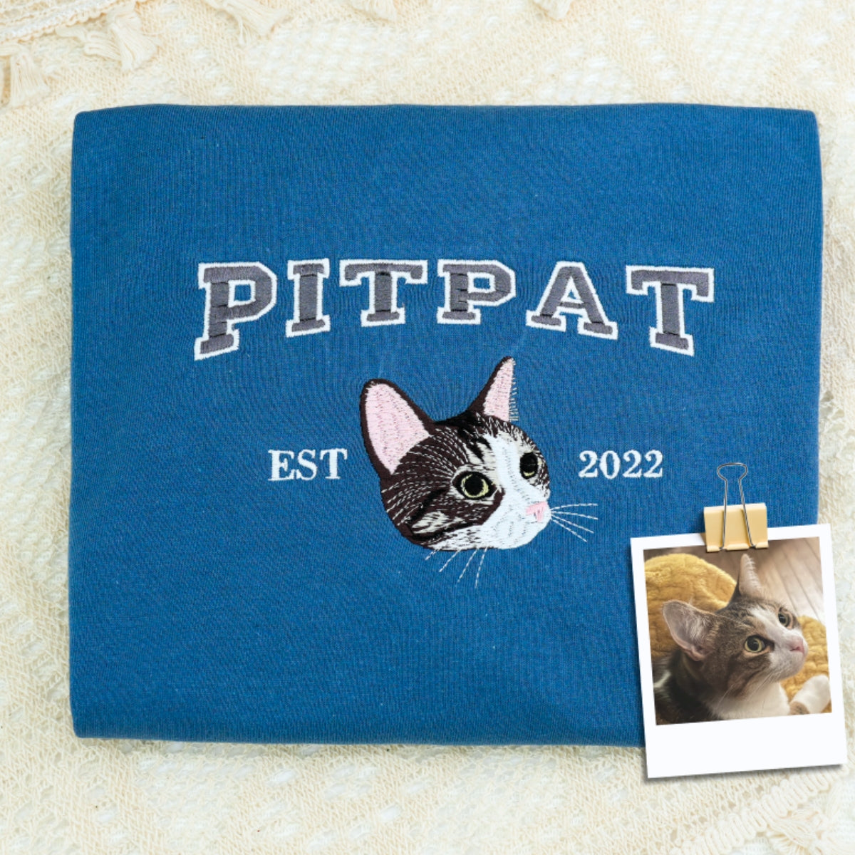 Custom Embroidered Pet Face Varsity Hoodie - Personalized Cat Lover Gift