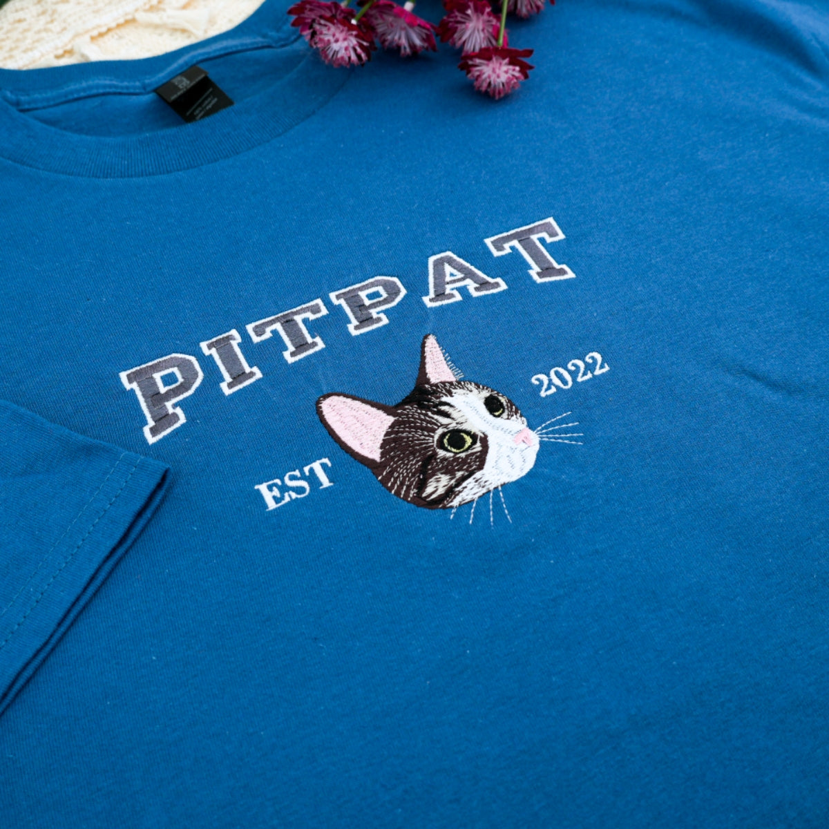 Custom Embroidered Pet Face Varsity Hoodie - Personalized Cat Lover Gift