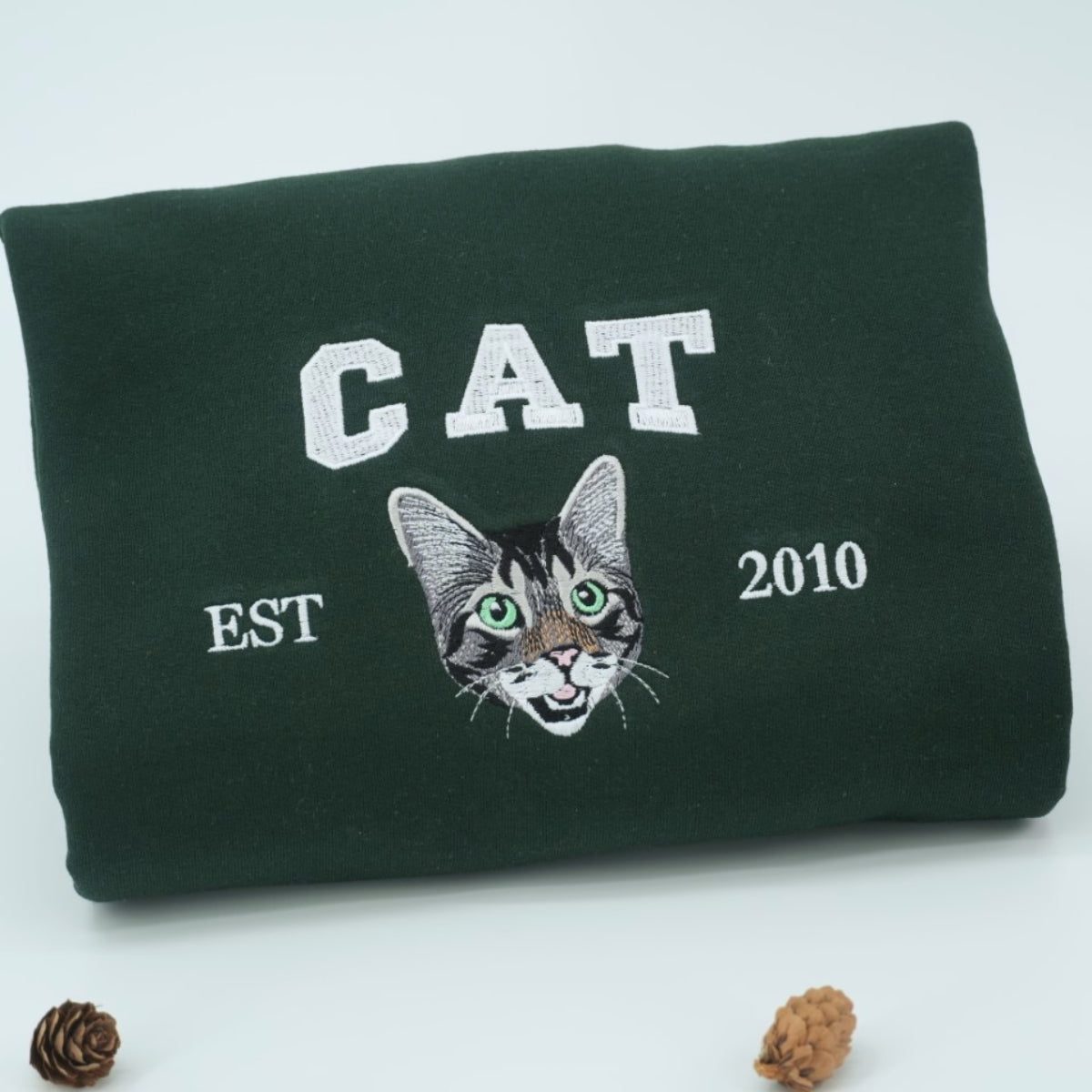 Custom Embroidered Pet Face Varsity Hoodie - Personalized Cat Lover Gift