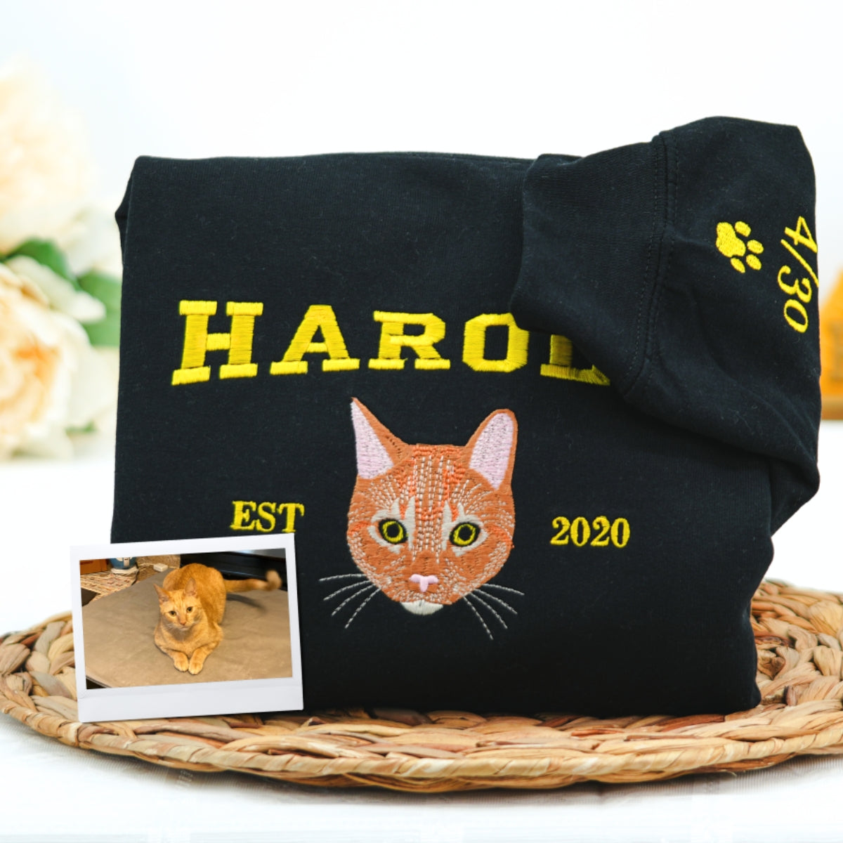Personalized Cat Lover Hoodie - Custom Embroidered Pet Name Varsity Gift