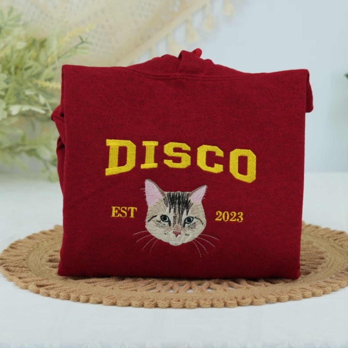 Personalized Cat Lover Hoodie - Custom Embroidered Pet Name Varsity Gift