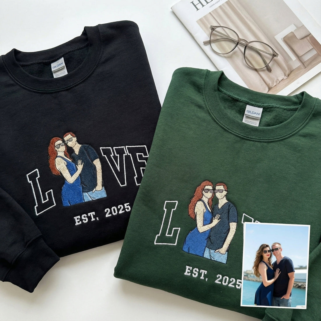 Custom Embroidered Couple Portrait Sweatshirt - Personalized Valentine's Day