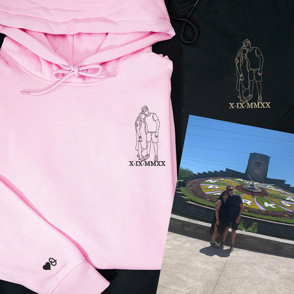 Custom Embroidered Couple Portrait Sweatshirt - Personalized Photo Gift