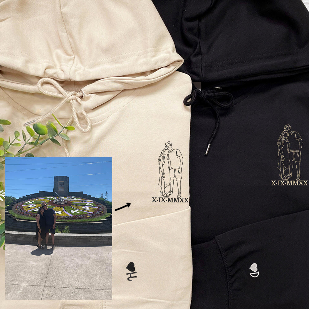 Personalized Couple Portrait Hoodie - Custom Embroidered Photo Gift
