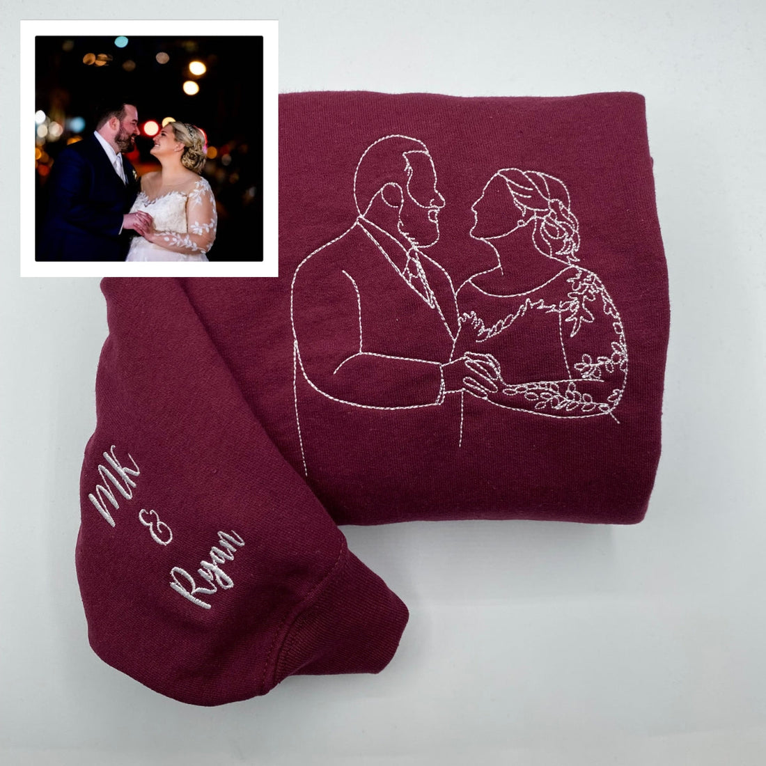 Custom Embroidered Couple Photo Hoodie - Personalized Portrait Unique Gift