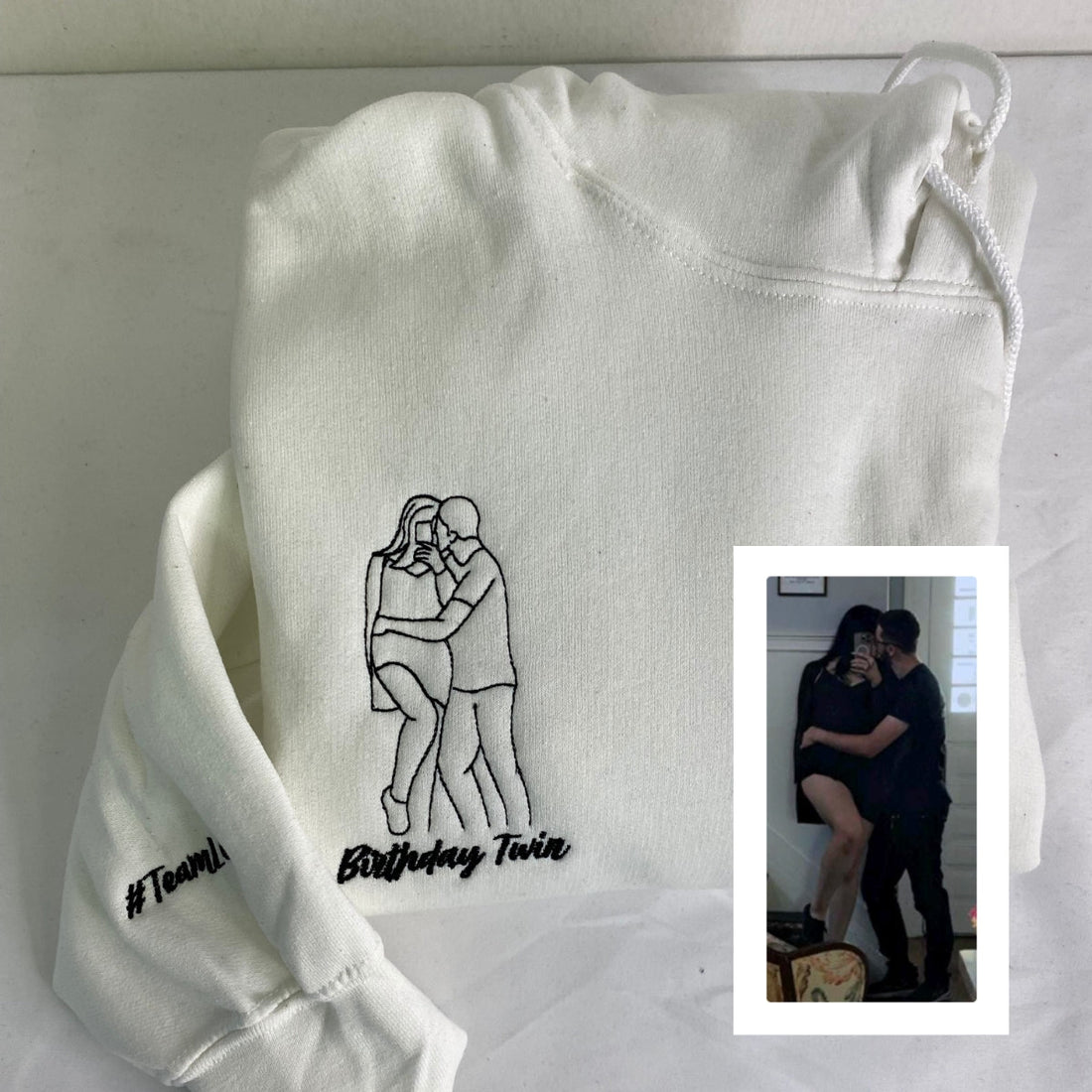 Embroidered Couple Photo Hoodie - Personalized Portrait Gift Apparel