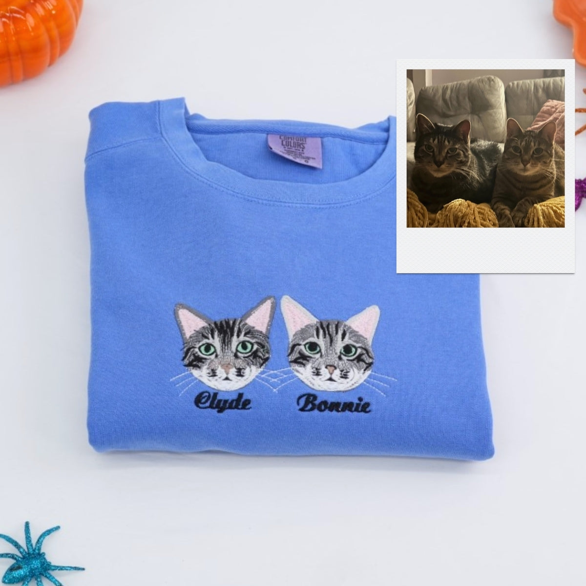 Personalized Cat Portrait Sweatshirt - Custom Embroidered Pet Faces Names