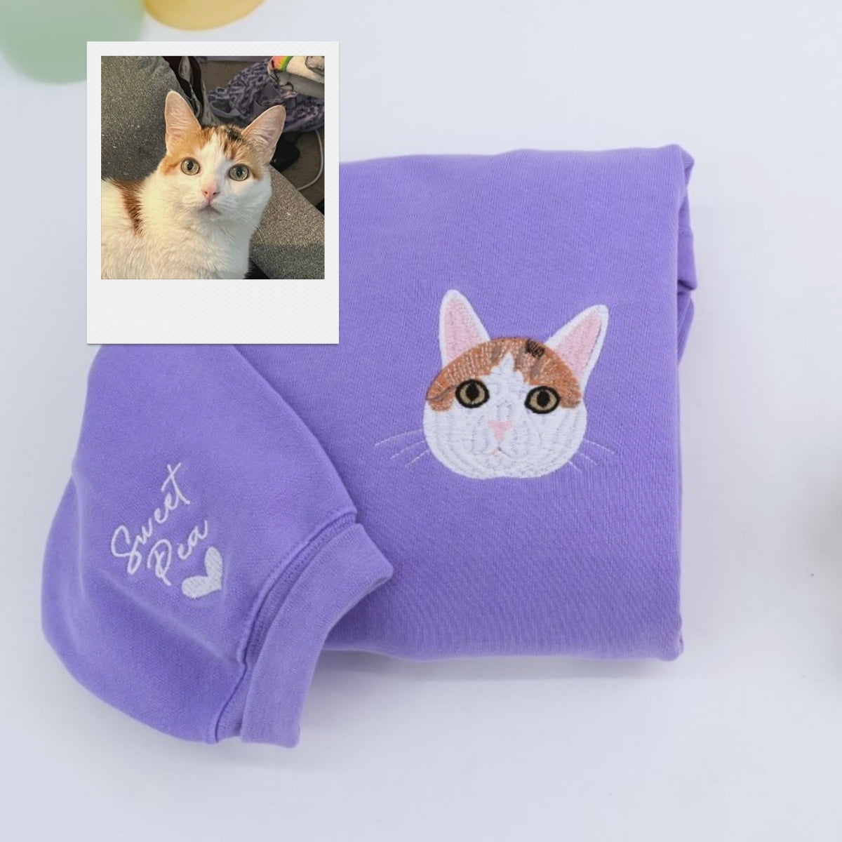 Personalized Cat Portrait Sweatshirt - Custom Embroidered Pet Faces Names