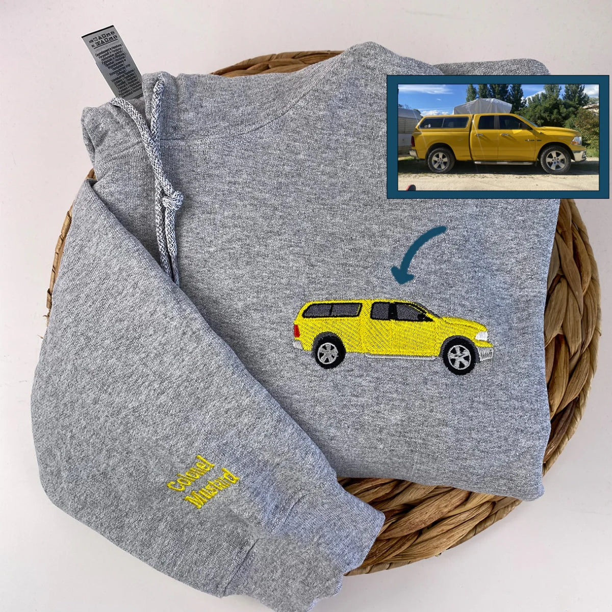 Embroidered Vehicle Portrait Hoodie - Custom Photo Car Enthusiast Gift