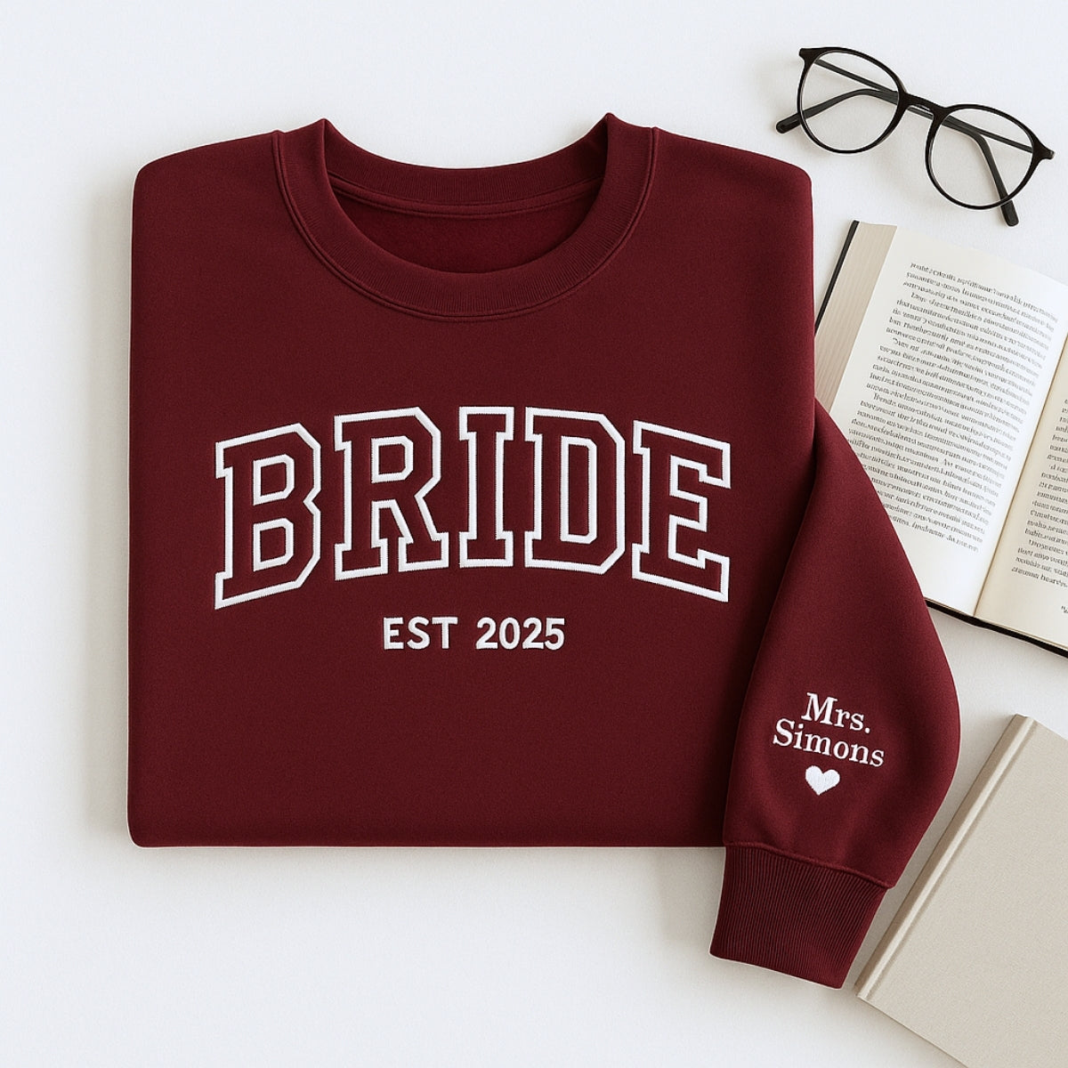 Personalized Bride Varsity Hoodie - Embroidered Wedding Apparel Bridal Gift