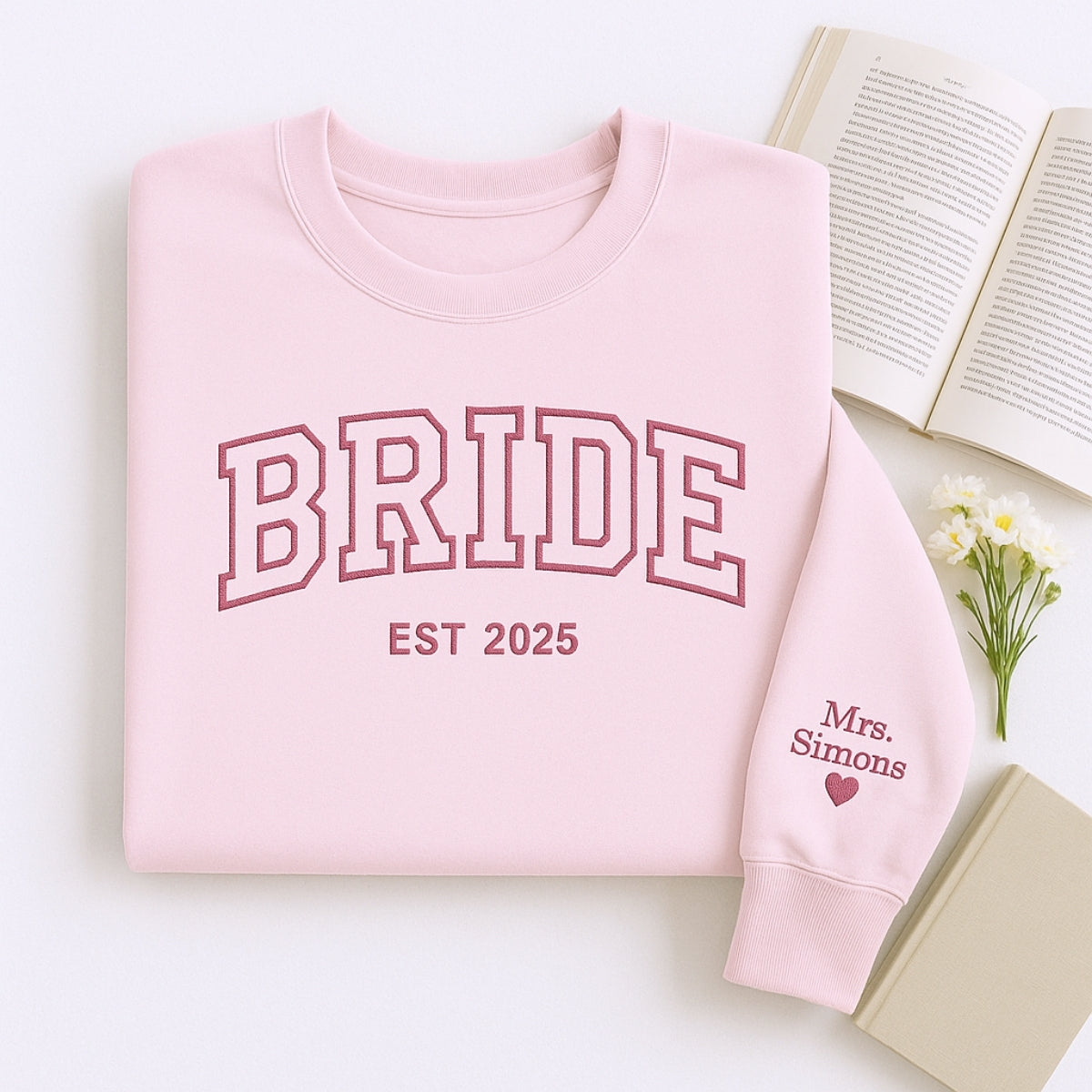 Personalized Bride Varsity Hoodie - Embroidered Wedding Apparel Bridal Gift